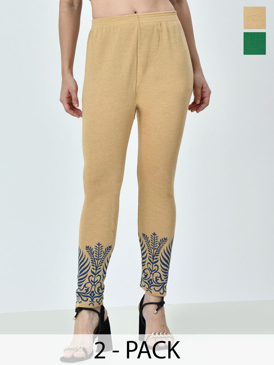 

BAESD Pack Of 2 Printed Ankle Length Leggings, Green