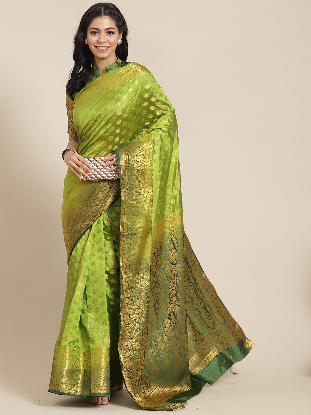 

KALINI Woven Design Zari Banarasi Saree, Green
