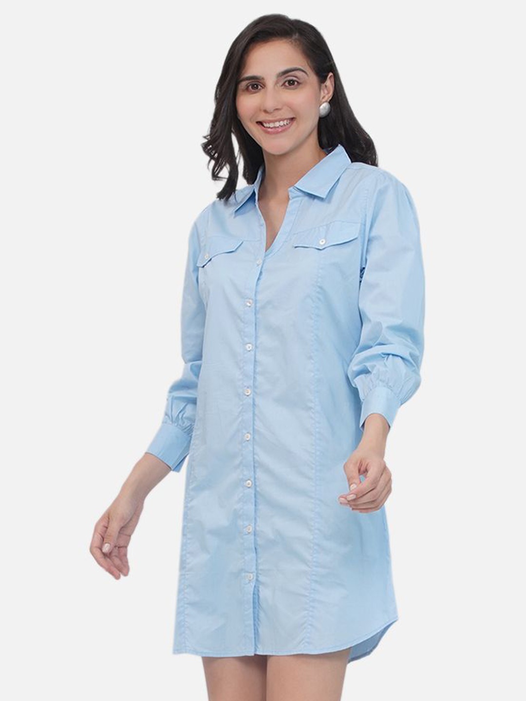 

bellamia Long Sleeves Mini Shirt Dress, Blue