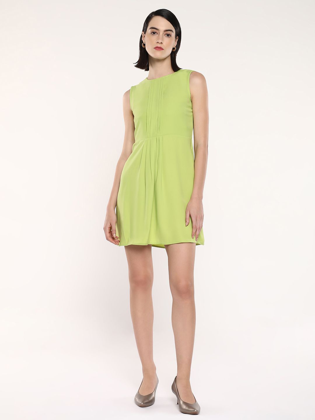 

RAREISM Round Neck Sleeveless Fit & Flare Dress, Green