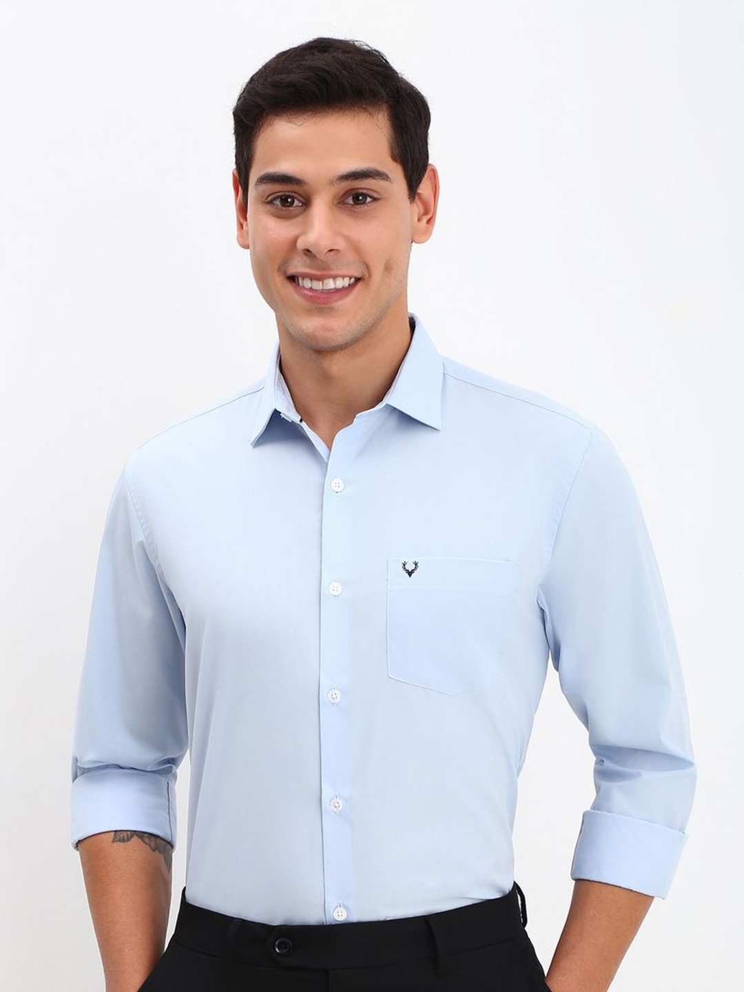 

Allen Solly Men Spread Collar Solid Cotton Slim Fit Formal Shirt, Blue