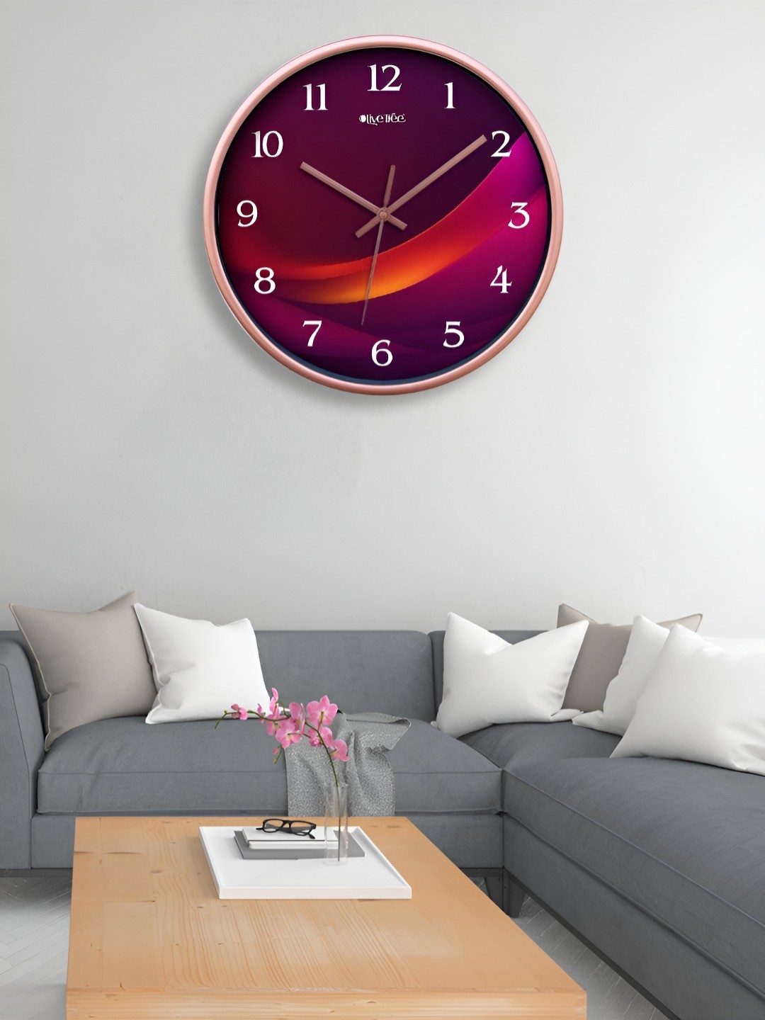 

OLIVE TREE Copper-Toned & Red Printed Analogue Contemporary Wall Clock