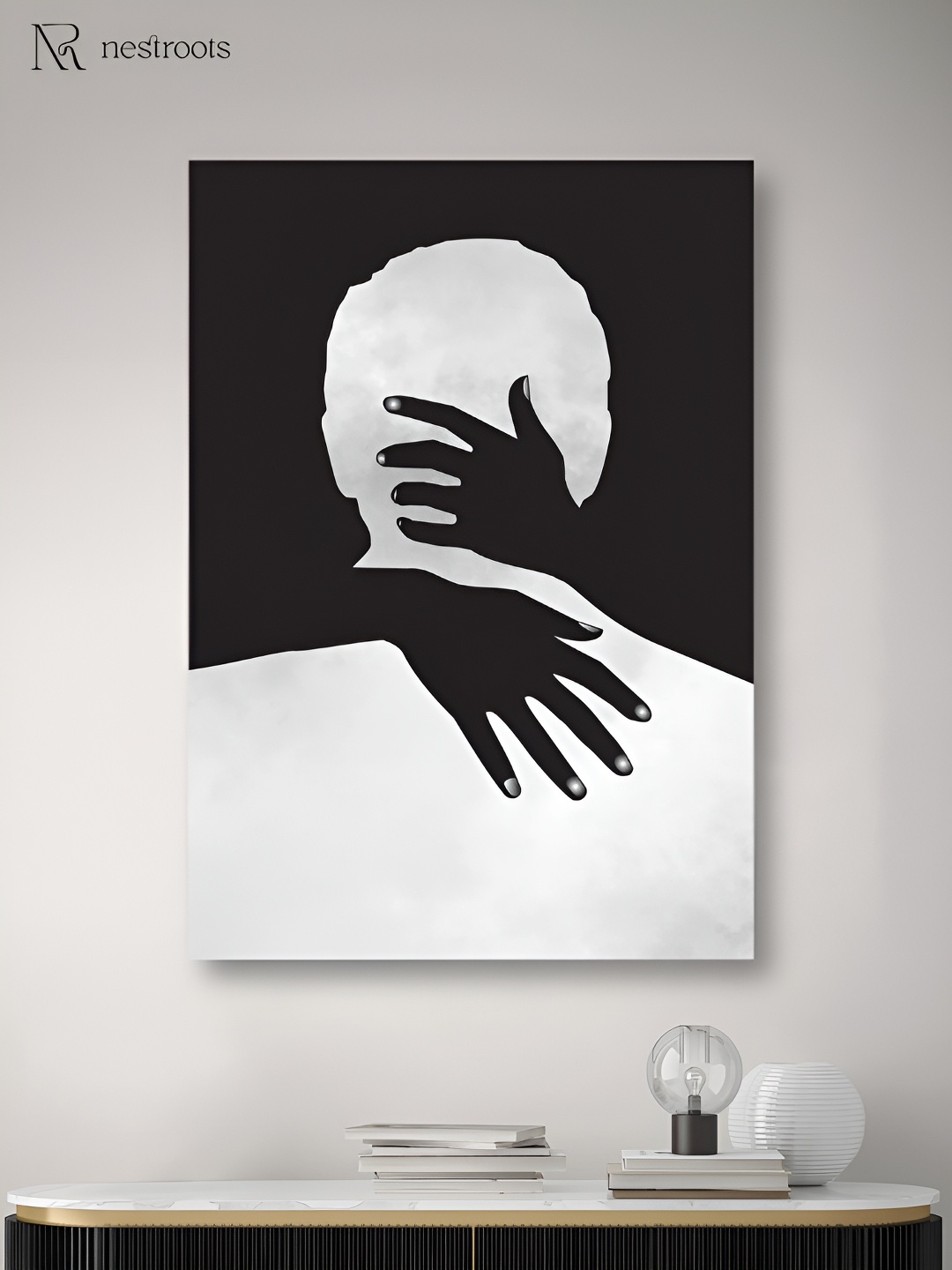 

nestroots Black & White Behind the Veil Canvas Framed Painting Wall Art