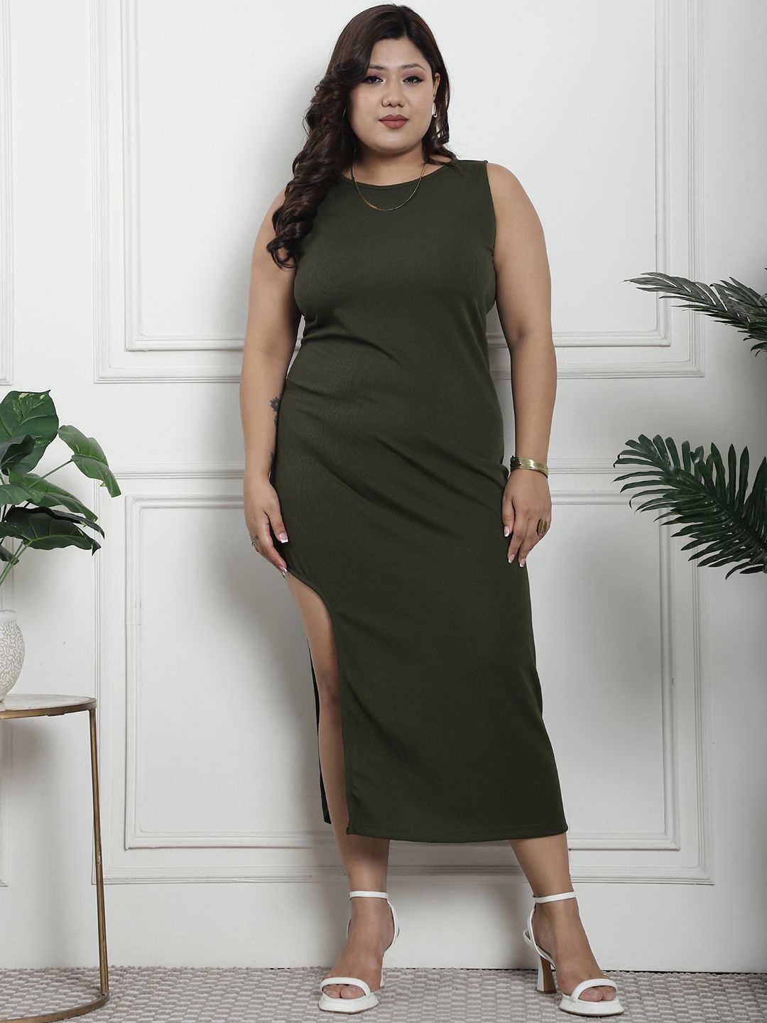 

thkgrlz Plus Size Sheath Midi Dress, Olive