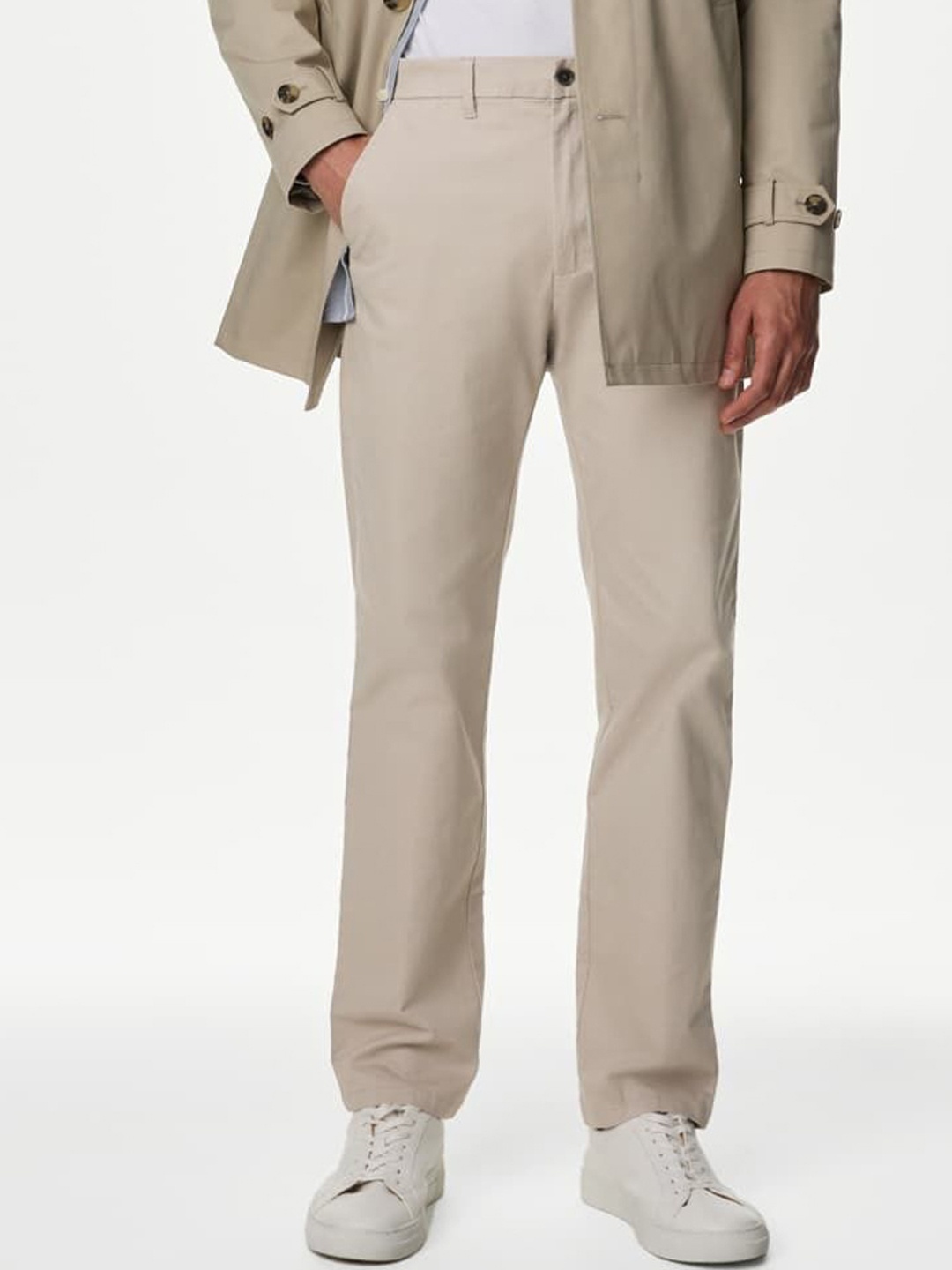 

Marks & Spencer Men Mid-Rise Regular Fit Regular Trousers, Beige