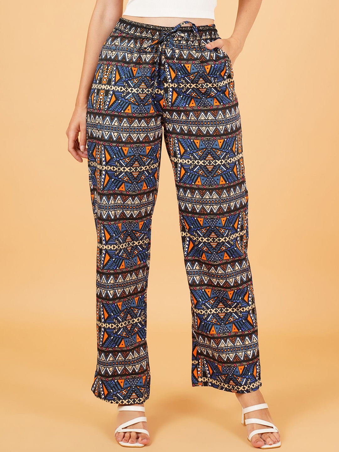 

IX IMPRESSION Geometric Print Regular Trousers, Black