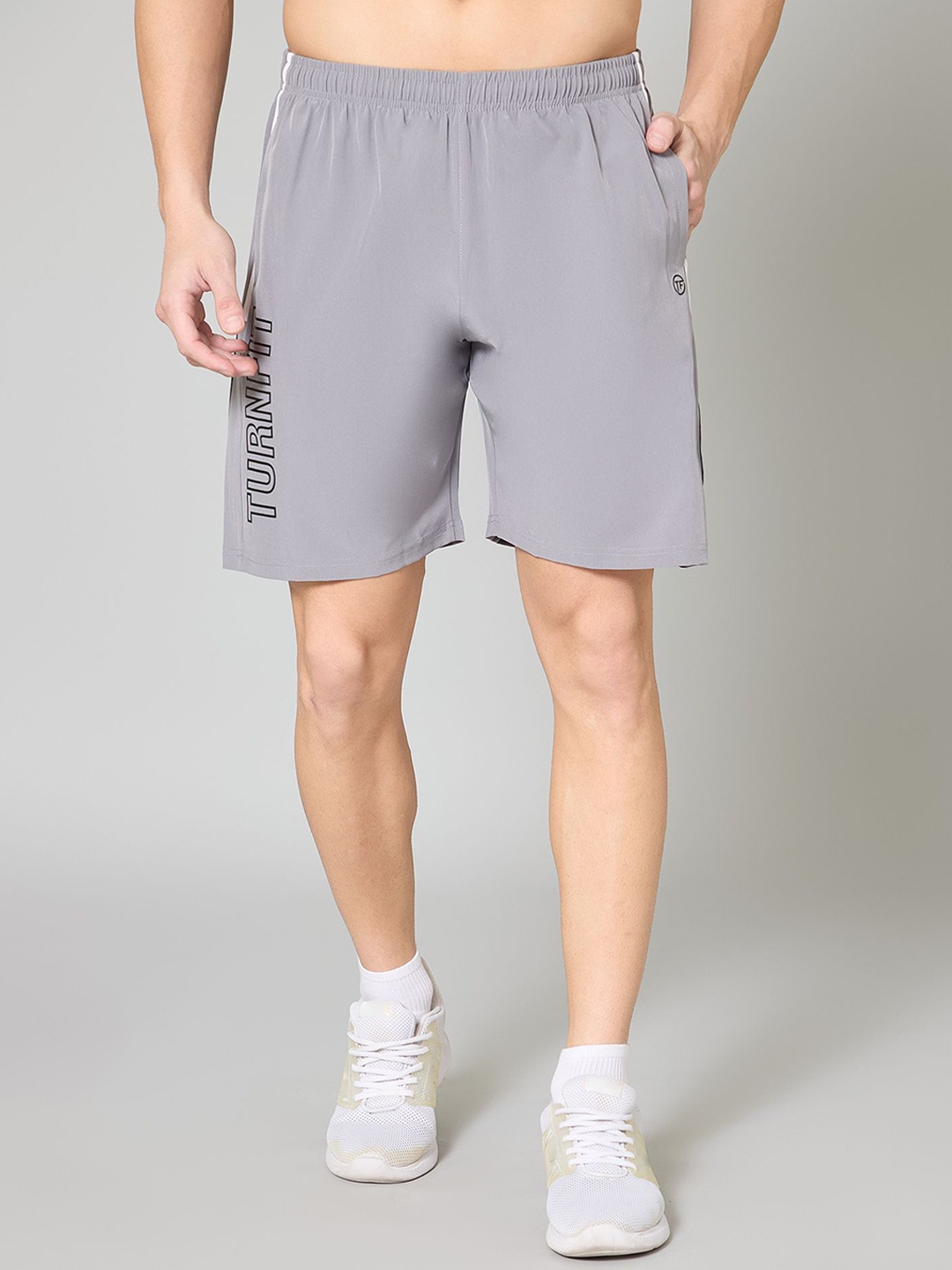 

TURNFIT Men Mid-Rise Running Sports Shorts, Grey
