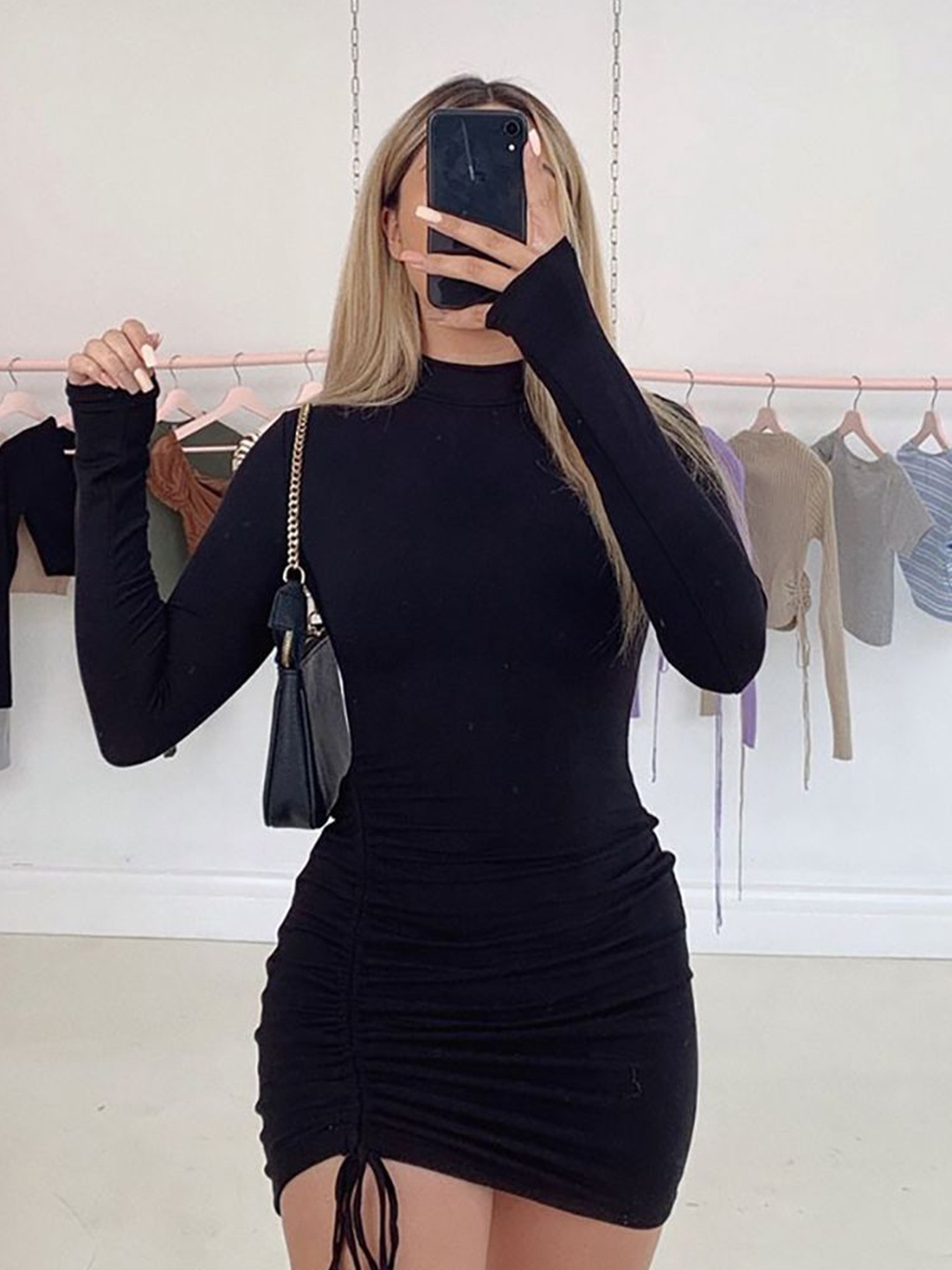 

StyleCast x Revolte High Neck Long Sleeves Bodycon Dress, Black