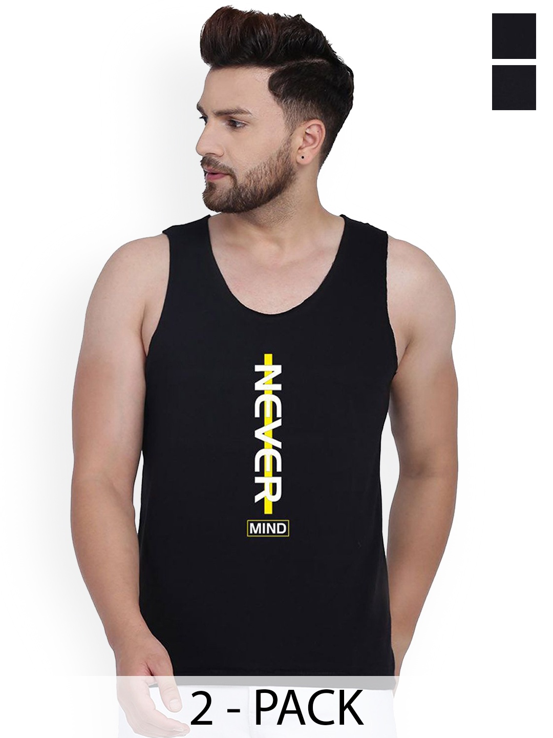 

SLOWLORIS Pack Of 2 Printed Sleeveless Gym Vests SL26 COMBO (LOUD BLACK) (NVR BLACK)