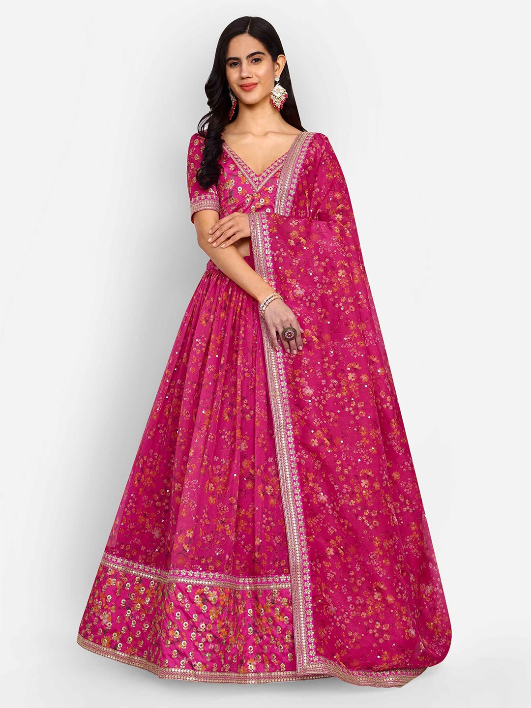 

FABPIXEL Zari Embroidered Semi-Stitched Lehenga & Unstitched Blouse With Dupatta, Pink