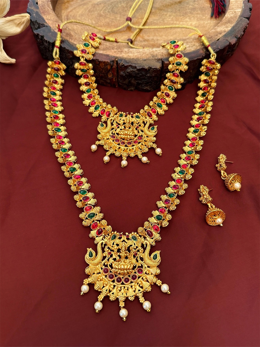 

ABDESIGNS Sophisticated Gold-Plated Stone Studded Temple Jewellery Set