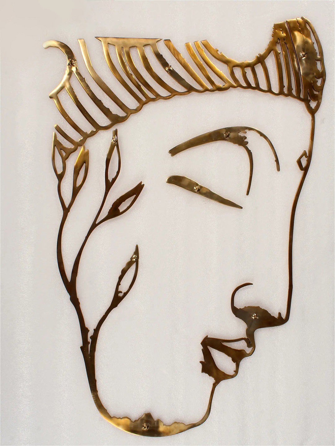 

Exotic India Yellow Gold Toned Textured Metal Large Buddha Face Wall Hangings