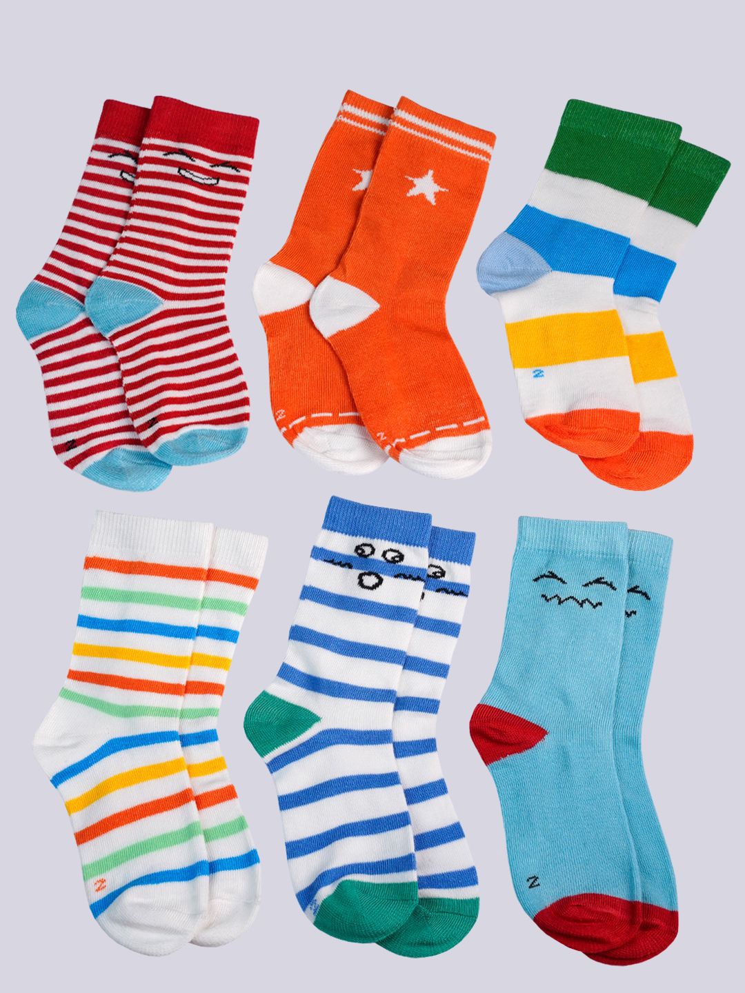 

KUCHIPOO Boys Pack Of 6 Pure Cotton Calf-Length Socks, Blue