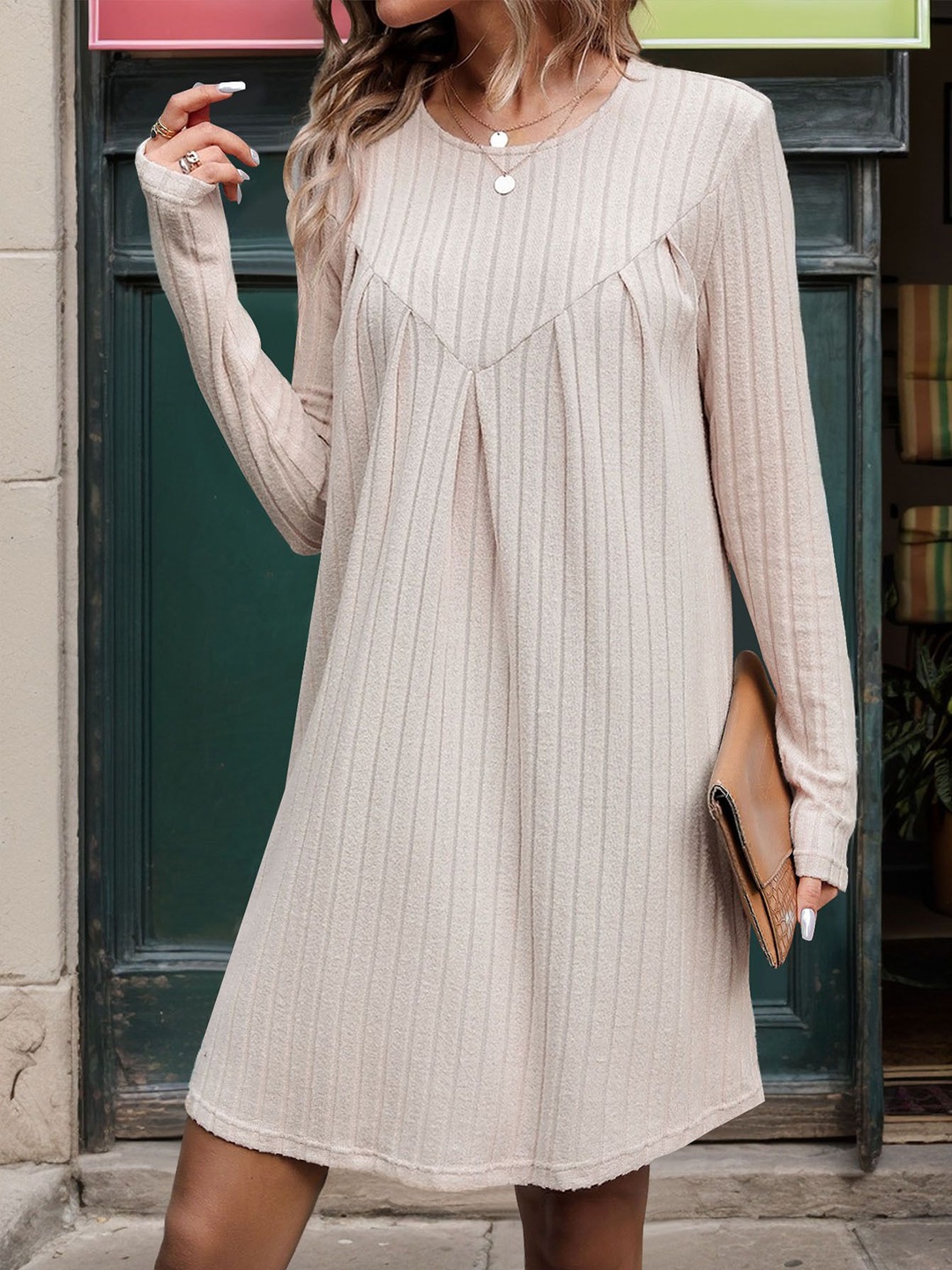 

StyleCast x Revolte Striped Long Sleeves A-Line Dress, Khaki