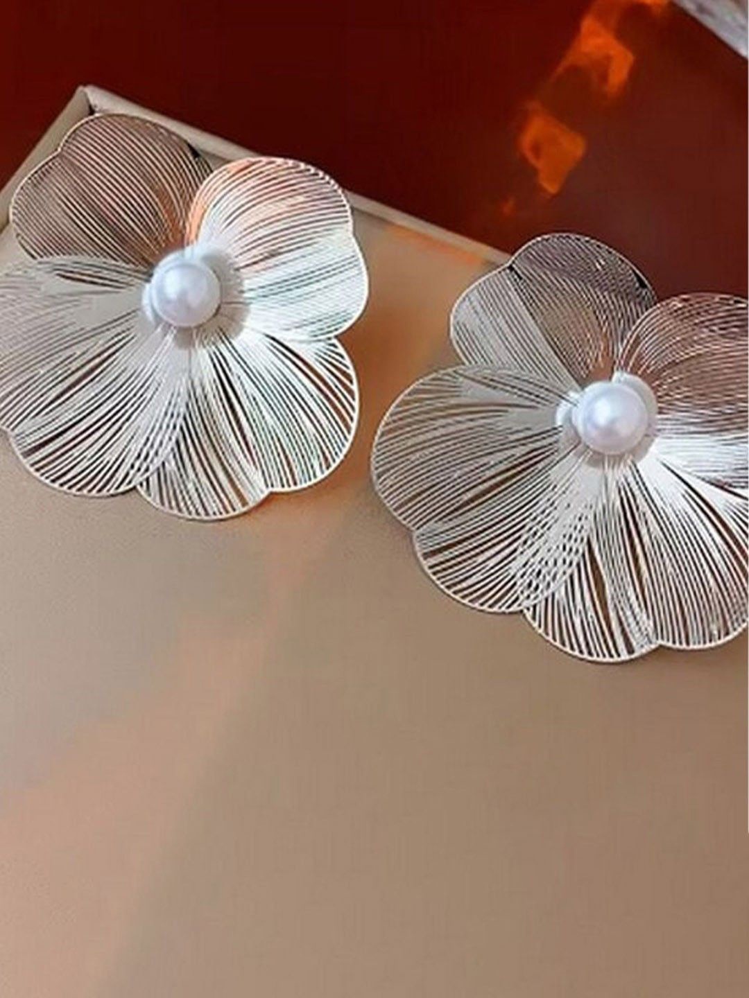 

CareDone Silver Plated Pearl Beaded Floral Studs