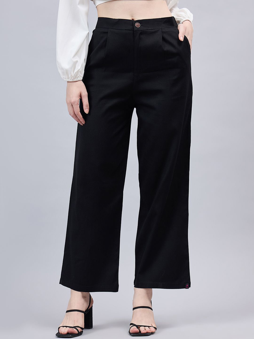 

THE PAJAMA FACTORY Women Smart High-Rise Pleated Trousers, Black
