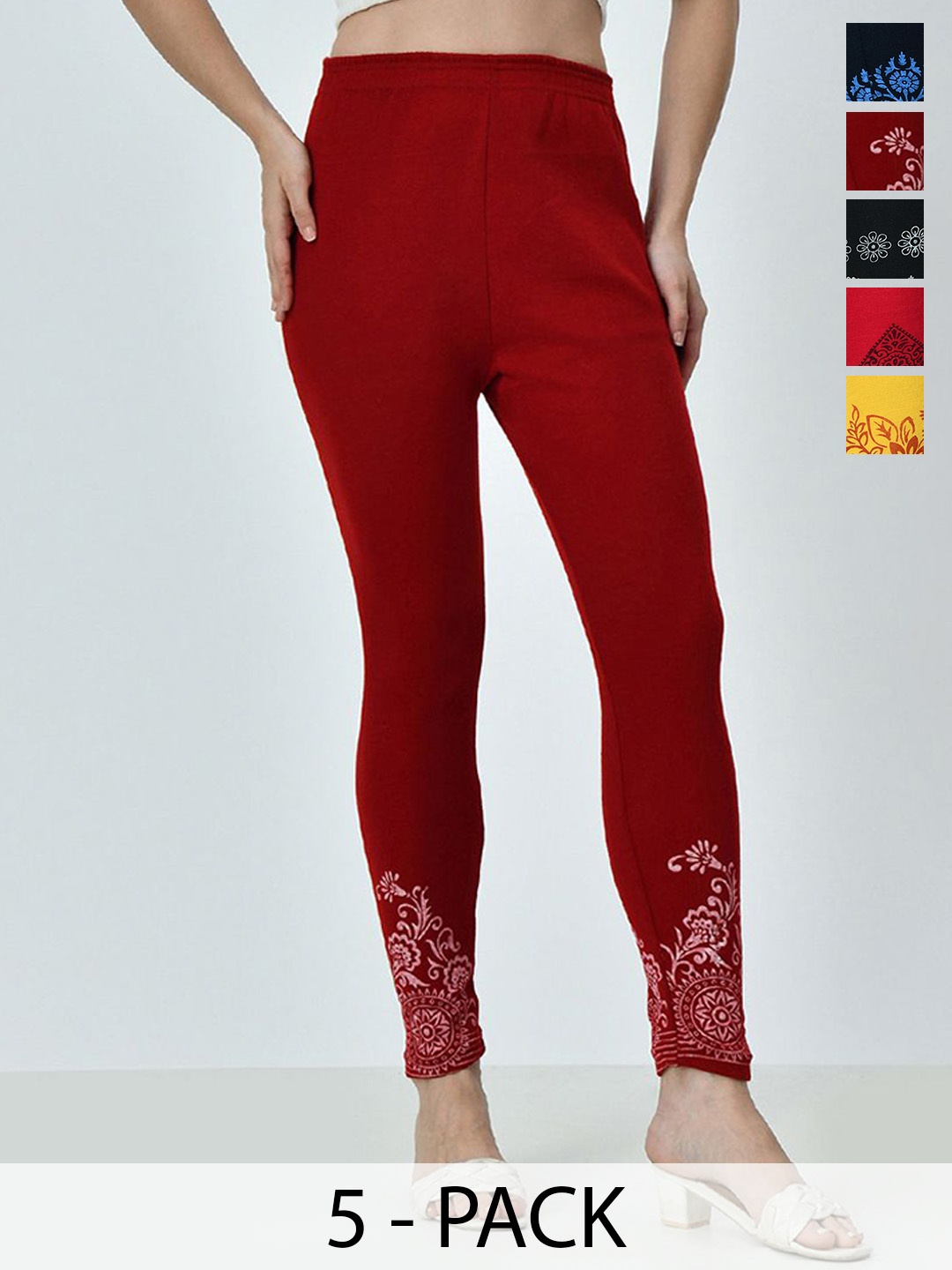 

BAESD Pack Of 5 Printed Ankle Length Leggings, Red