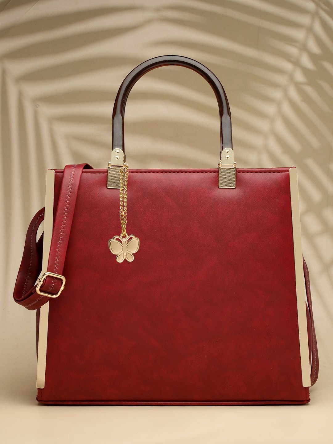 

Butterflies PU Structured Handheld Bag with Tasselled, Maroon