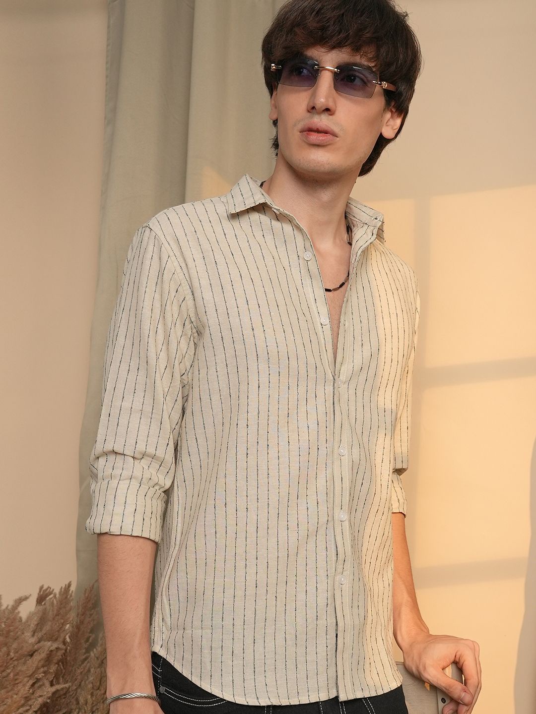 

Campus Sutra Men Comfort Opaque Striped Casual Shirt, Beige