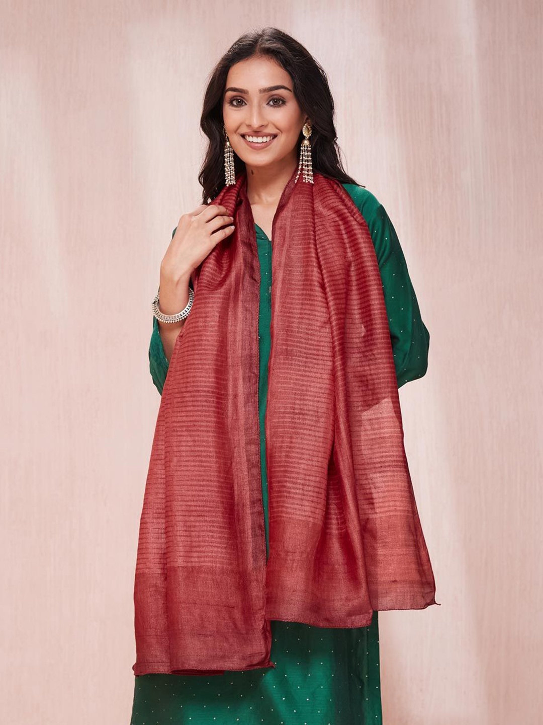 

Fabindia Women Striped Stole, Red