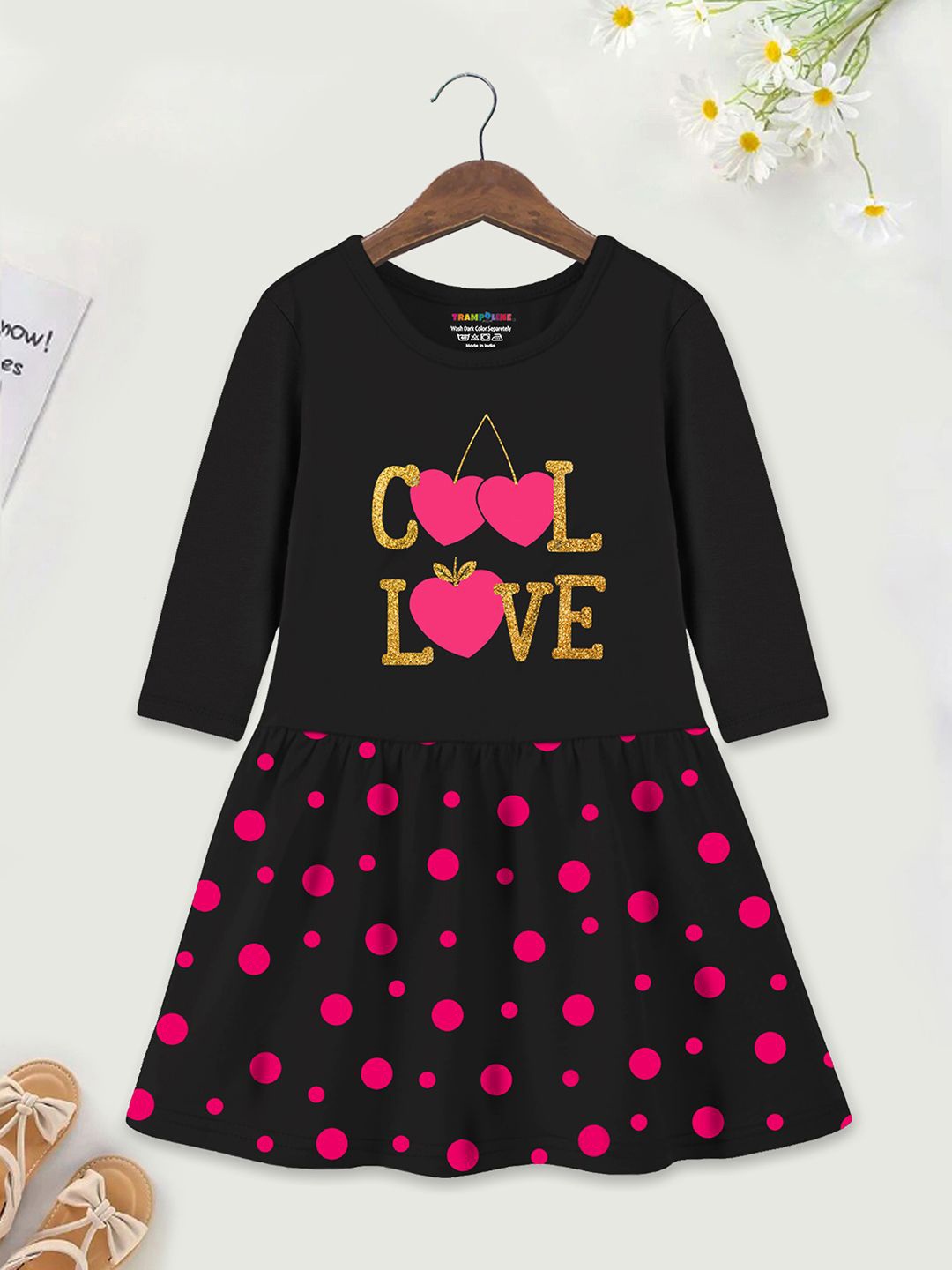 

YK X Trampoline Girls Graphic Printed Fit & Flare Dress, Black