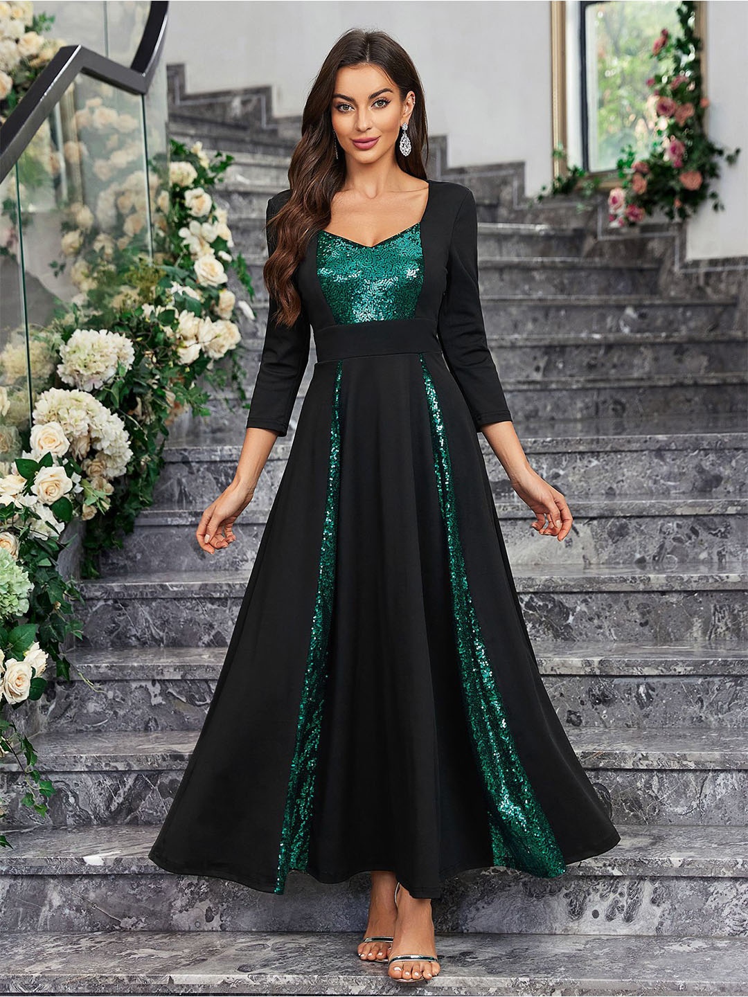 

StyleCast x Revolte Embellished Maxi Dress, Green