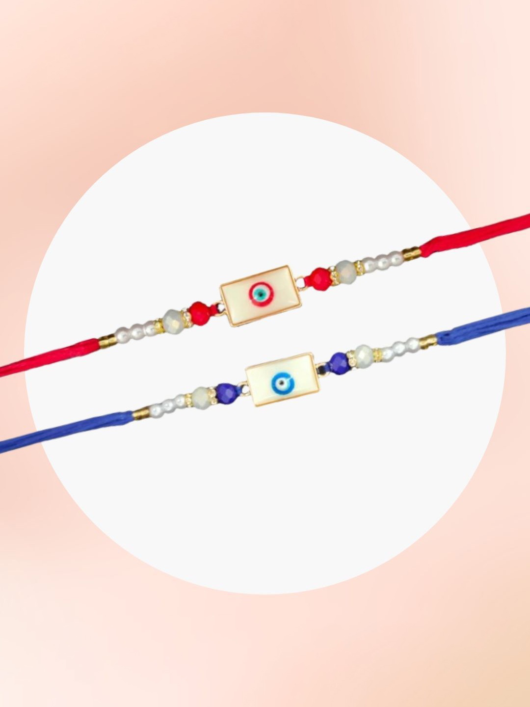 

PUFFSMART Set of 2 Evil Eyes Beaded Thread Rakhis, Red