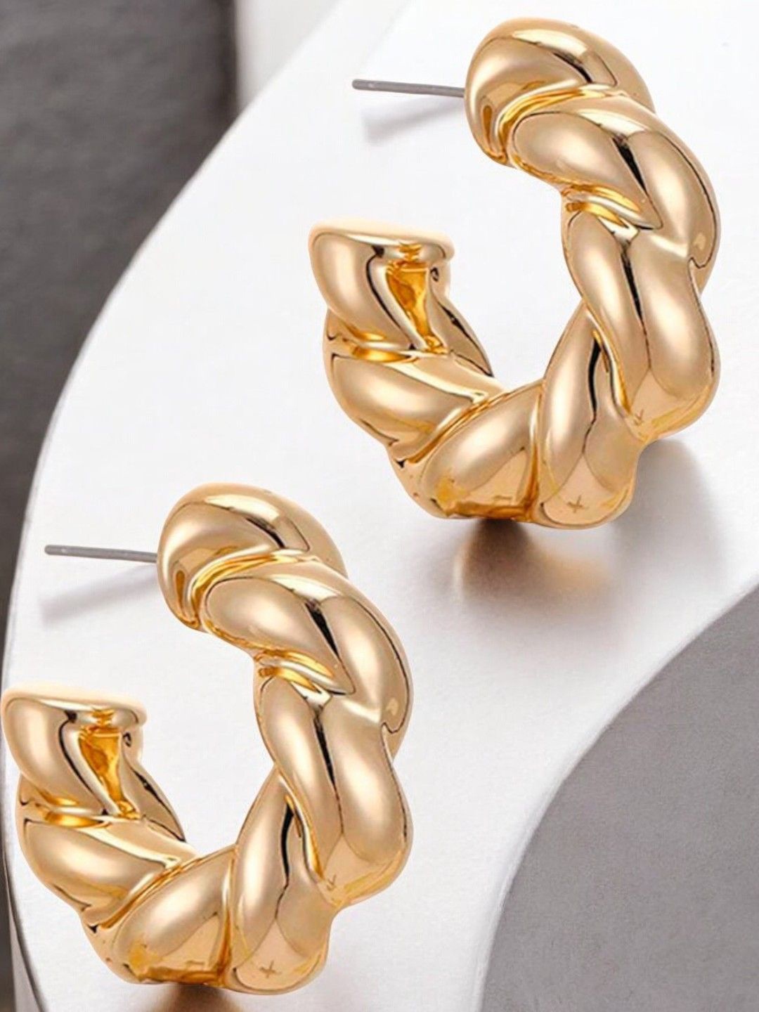

fabula Chunky Twisted Contemporary Half Hoop Earrings, Gold