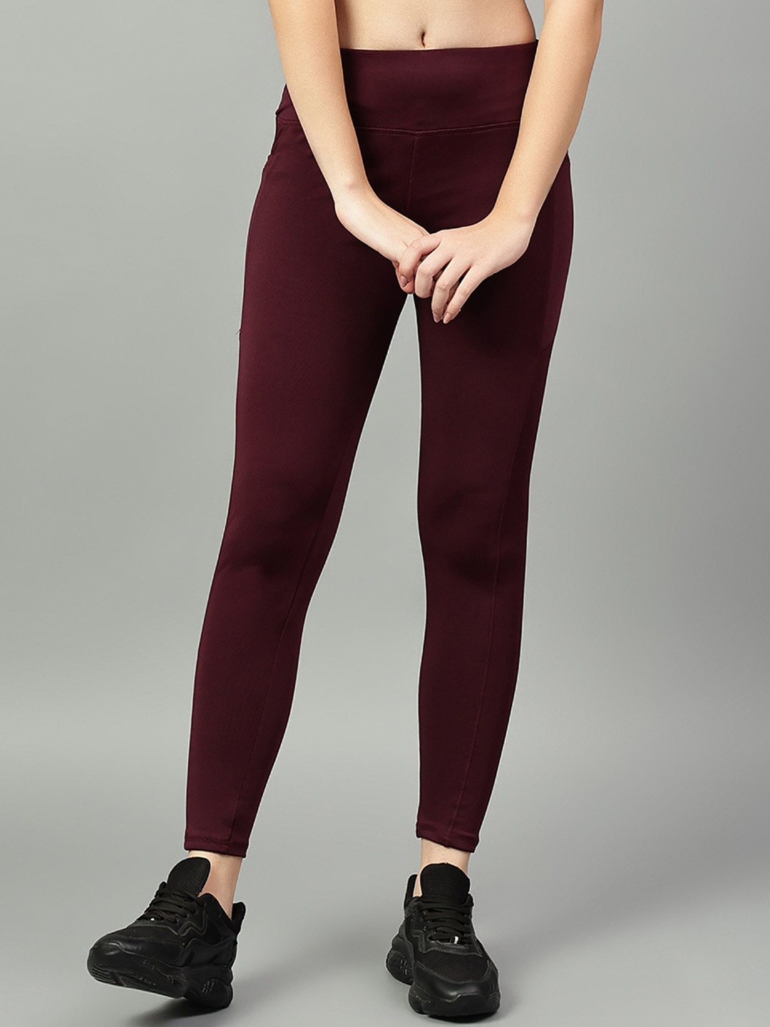 

COSVOS Women Ankle-Length Mid Rise Tights, Maroon