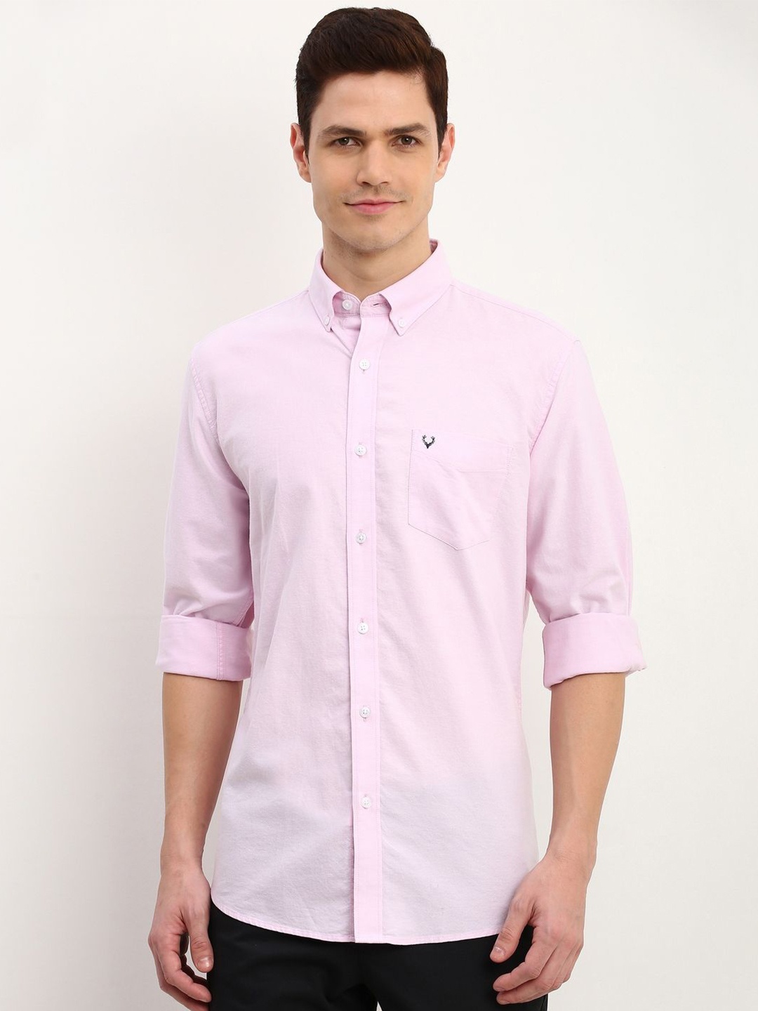 

Allen Solly Men Button-Down Collar Solid Cotton Slim Fit Casual Shirt, Pink