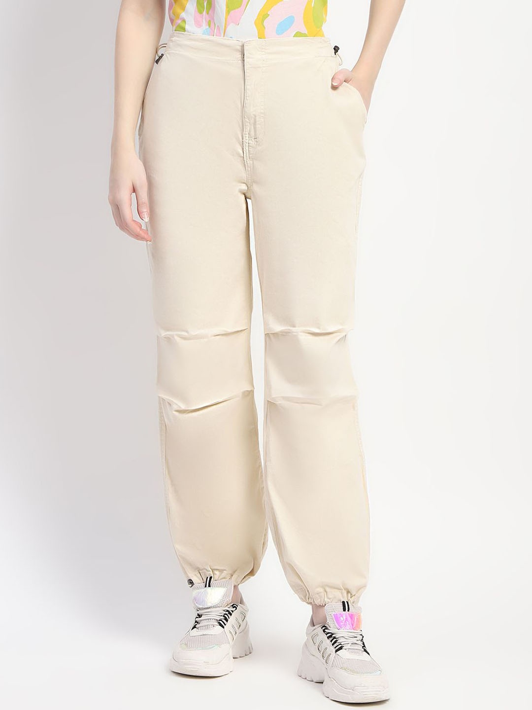 

Madame Women Mid-Rise Cotton Joggers, Off white