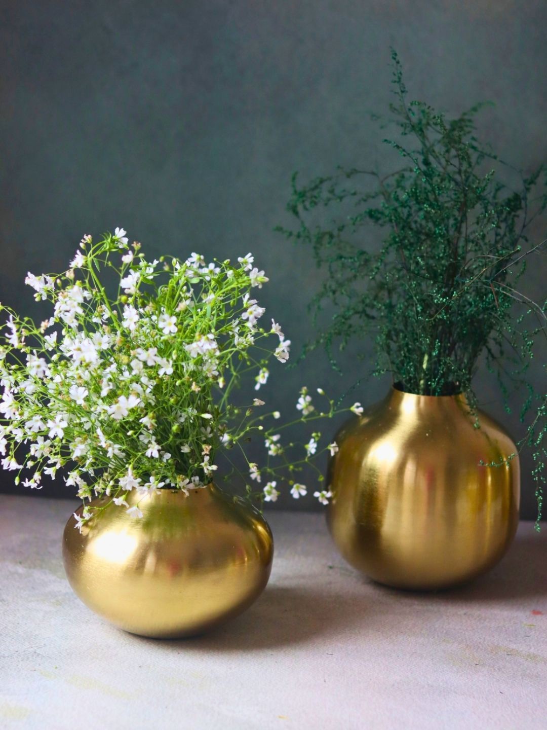 

WEAVING HOMES Gold toned 2 Pieces Metal Zahara & Aurelia Vases