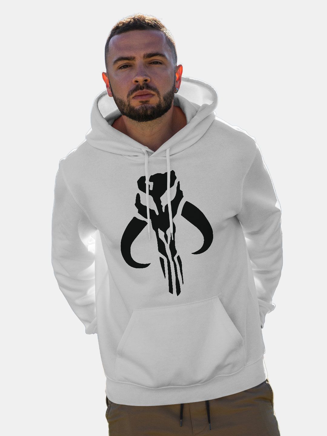 

macmerise Men Printed Hooded Sweatshirt, White