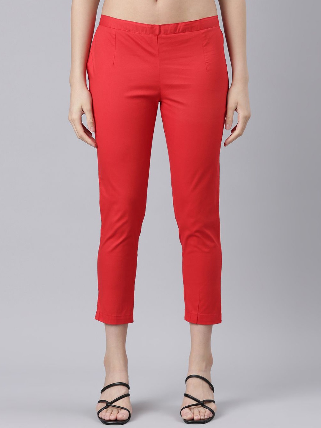 

Souchii Women Slim Fit Mid-Rise Easy Wash Trousers, Red