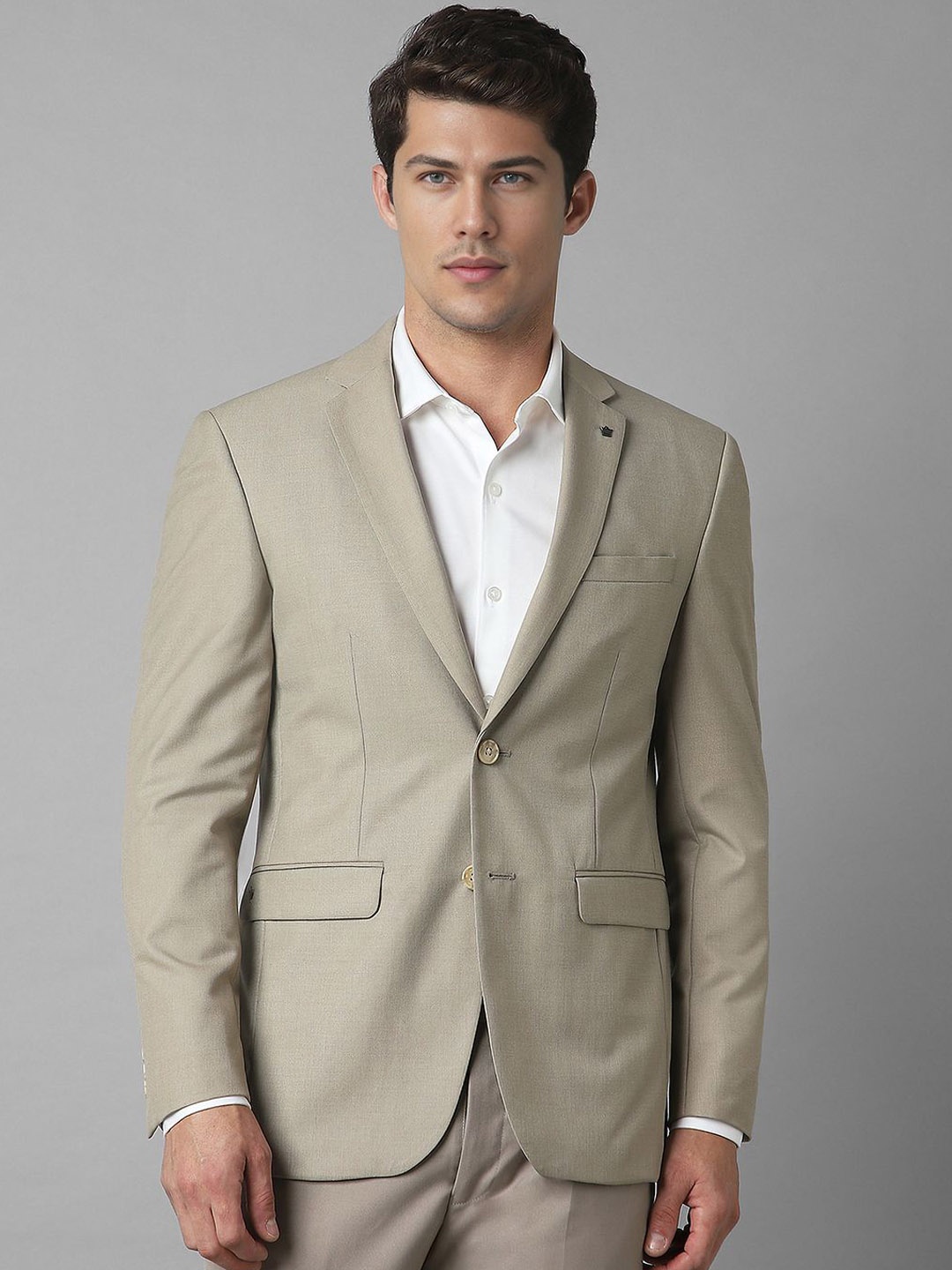 

Louis Philippe Men Notched Lapel Slim-Fit Single-Breasted Blazer, Khaki