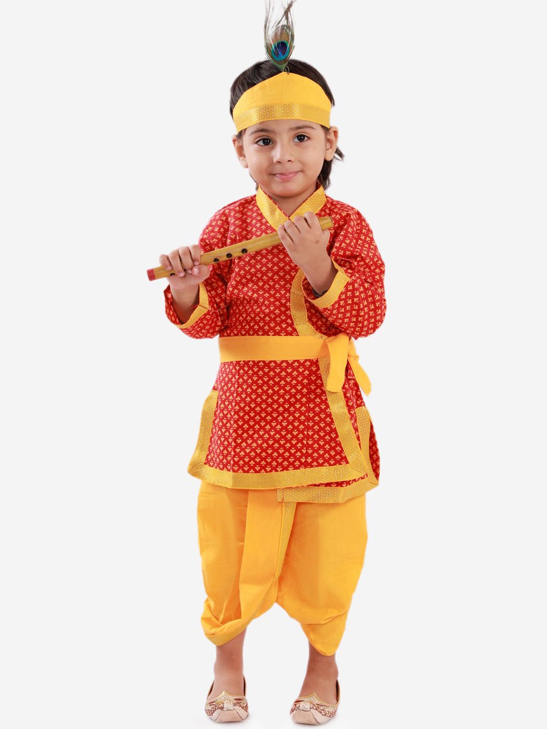 

KID1 Boys Floral Printed Pure Cotton Angrakha Kurta with Dhoti Pants, Red