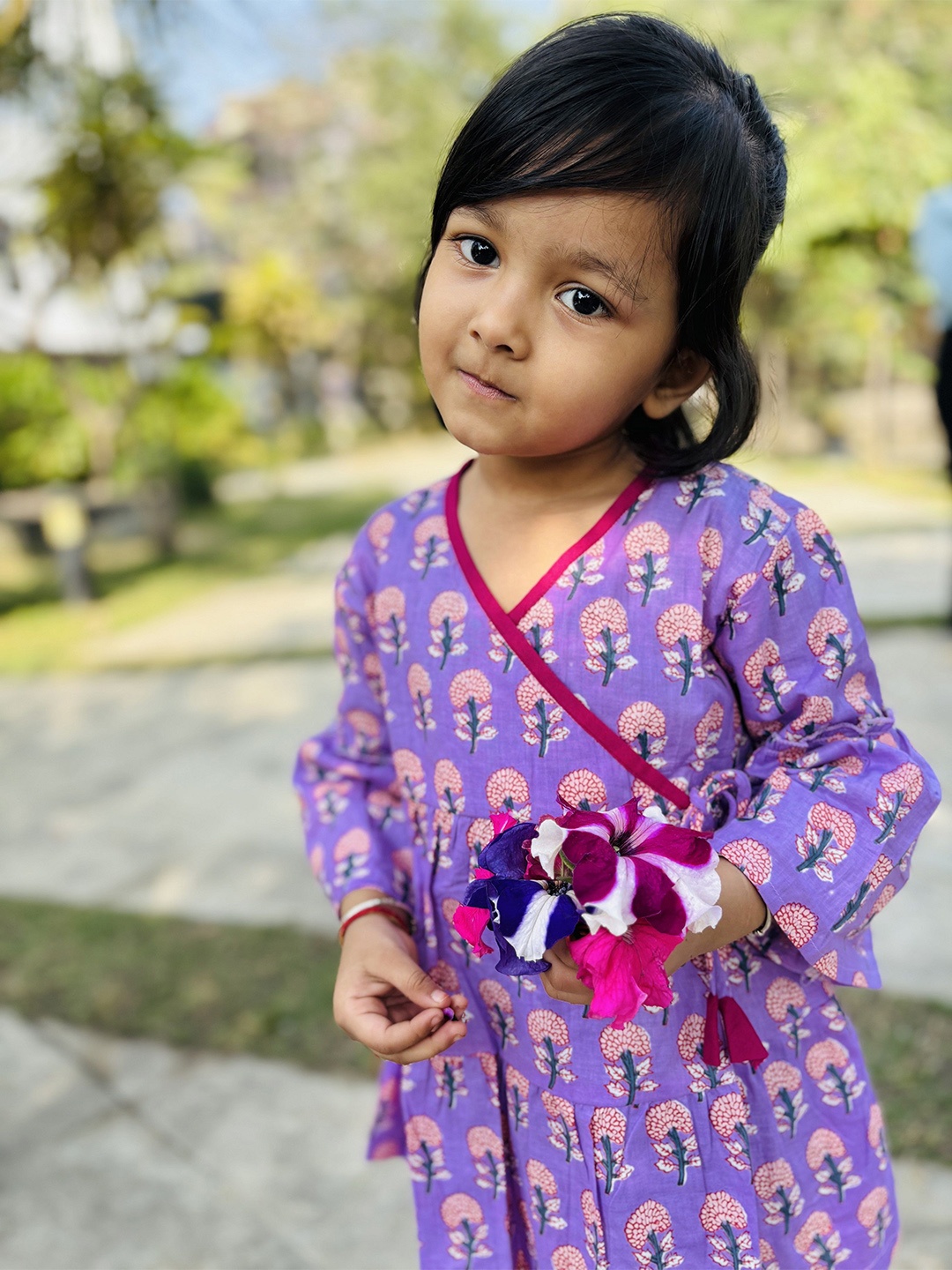 

MASU LIVING Girls Floral Printed Wrap Dress, Purple