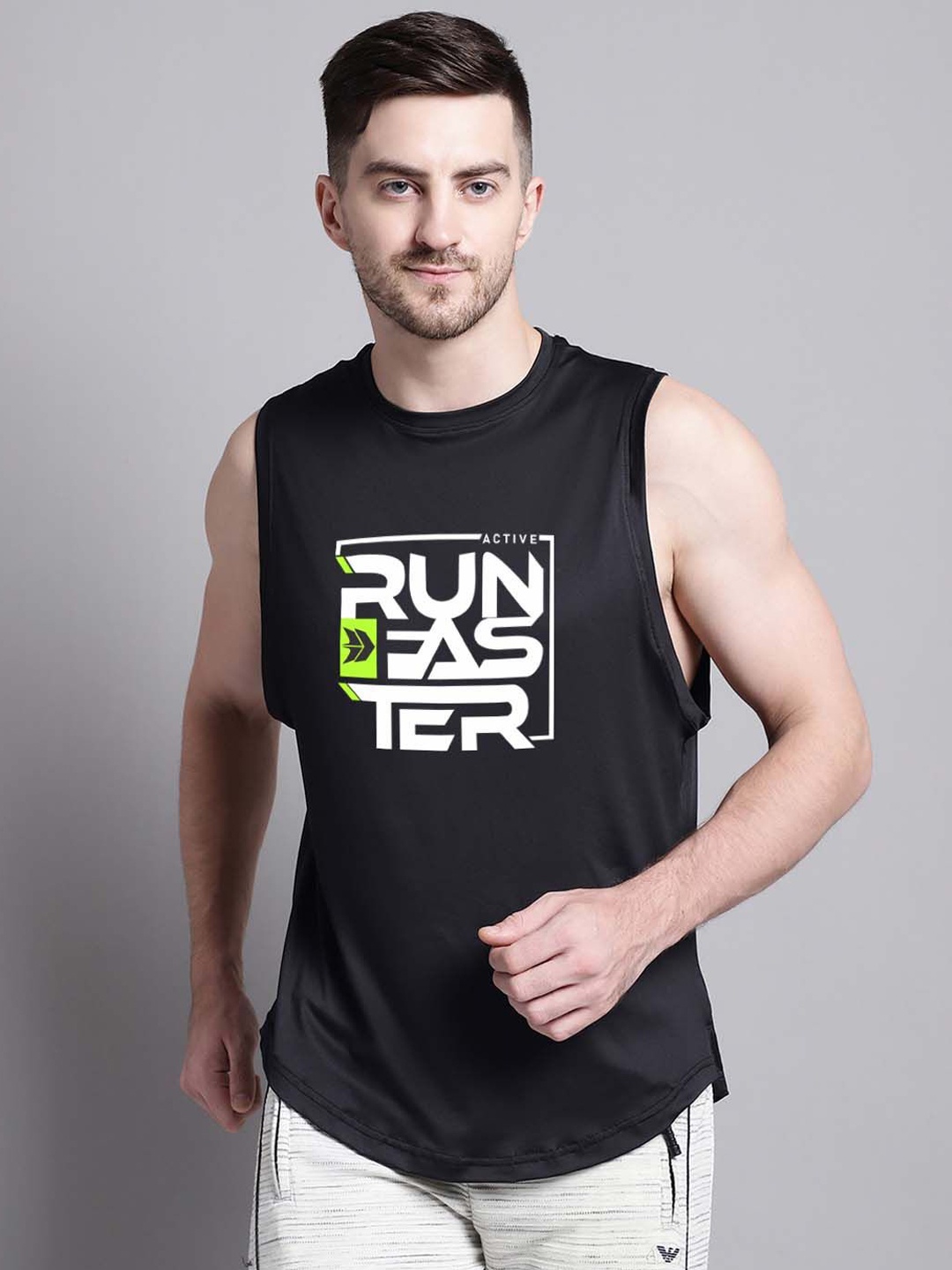 

Friskers Printed Sleeveless Gym Innerwear Vests, Black