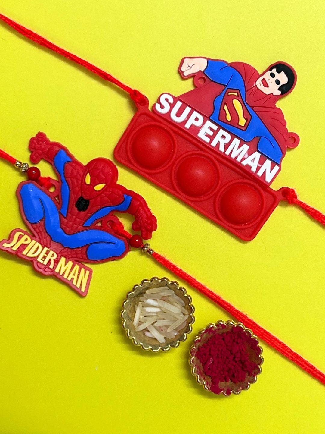 

LAIDA Set Of 2 Spiderman And Superman Thread Rakhi, Red