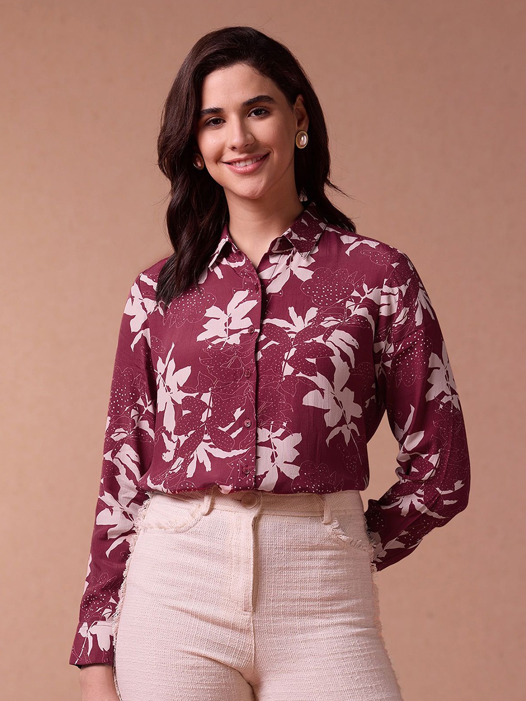 

U.S. Polo Assn. Women Floral Printed Relaxed Fit Casual Shirt, Maroon