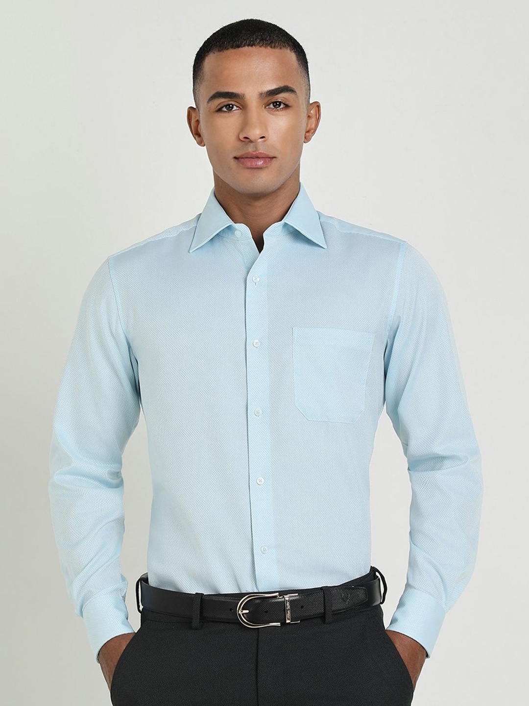 

Allen Solly Sport Men Spread Collar Textured Cotton Formal Shirt, Blue