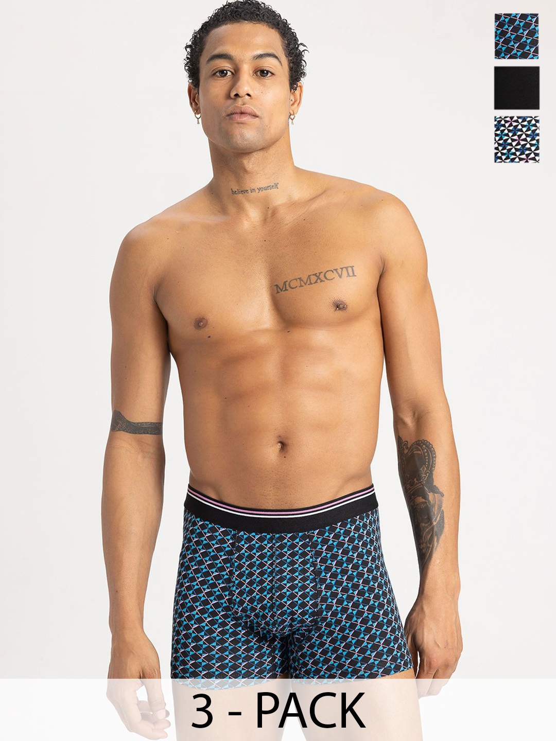 

DeFacto Pack Of 3 Men Printed Breathability Trunks 233810492-BLACK, White