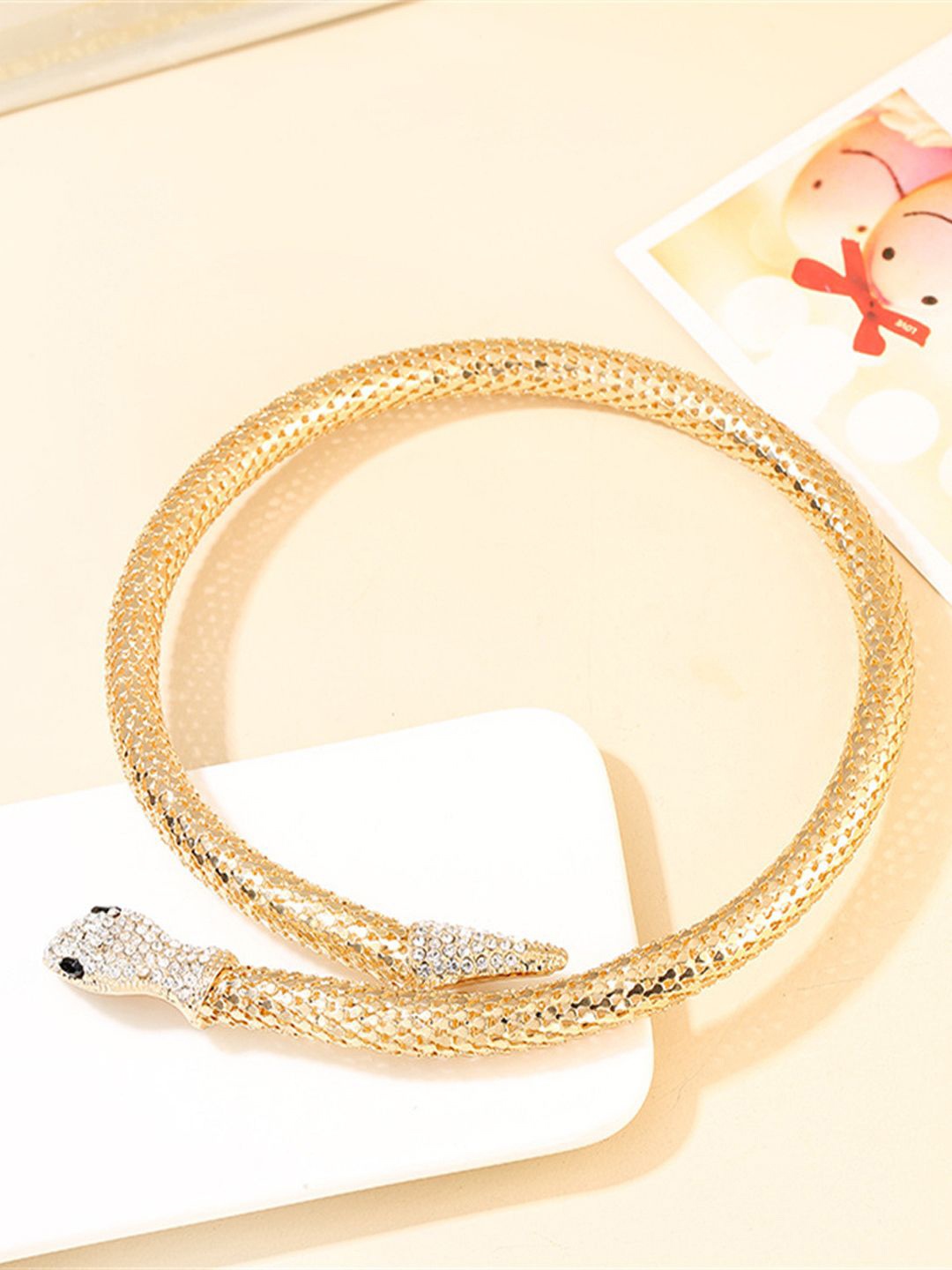

FIMBUL Gold Plated Rhinestone Decor Snake Design Necklace