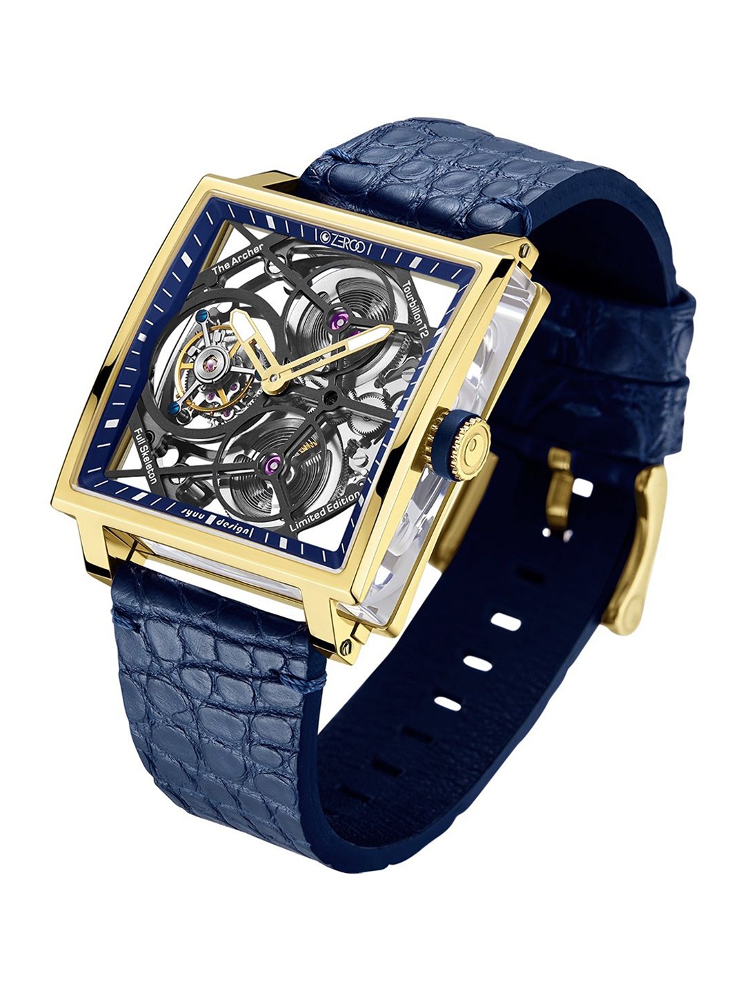 

ZEROO Unisex Dial & Leather Bracelet Style Straps Analogue Watch ZT002GBL, Navy blue