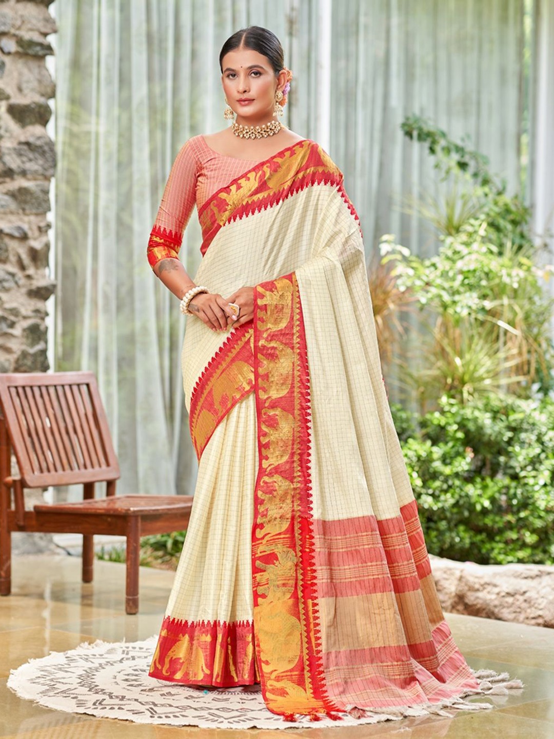 

SGF11 Pure Zari Heavy Work Cotton Silk Saree, Red
