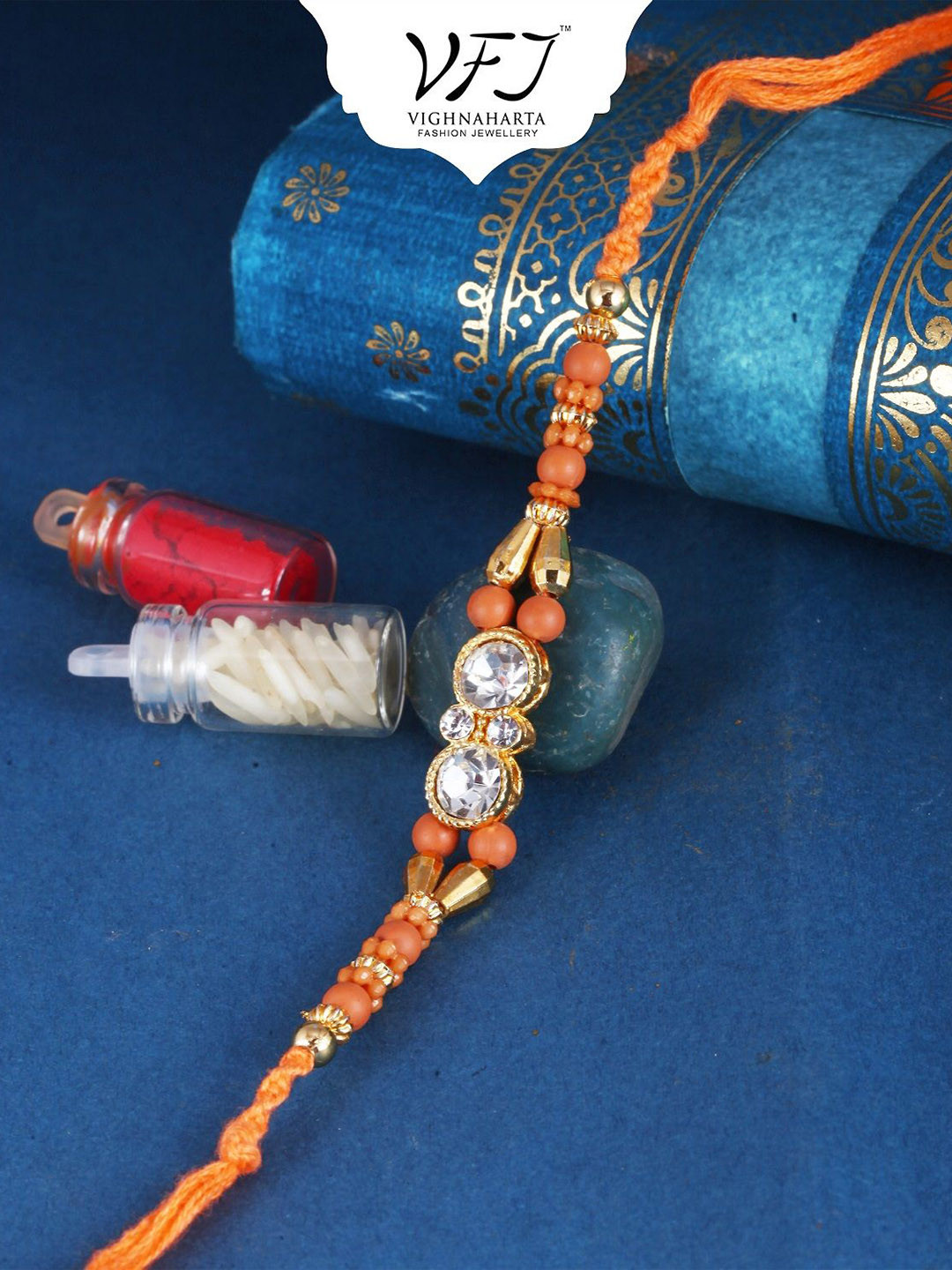 

Vighnaharta Kids Set of 3 Gold and Rhodium Plated Ganesh Thread Rakhis, Red