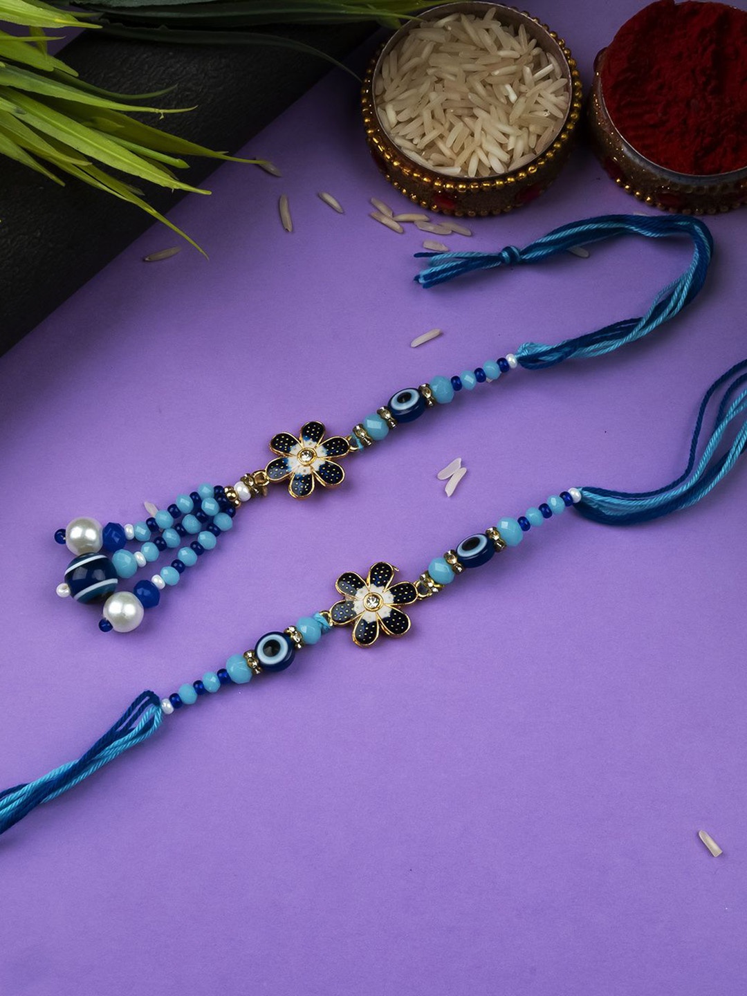 

StileAdda Floral Evil Eye Beaded Bhai Bhabhi Thread Rakhi, Gold
