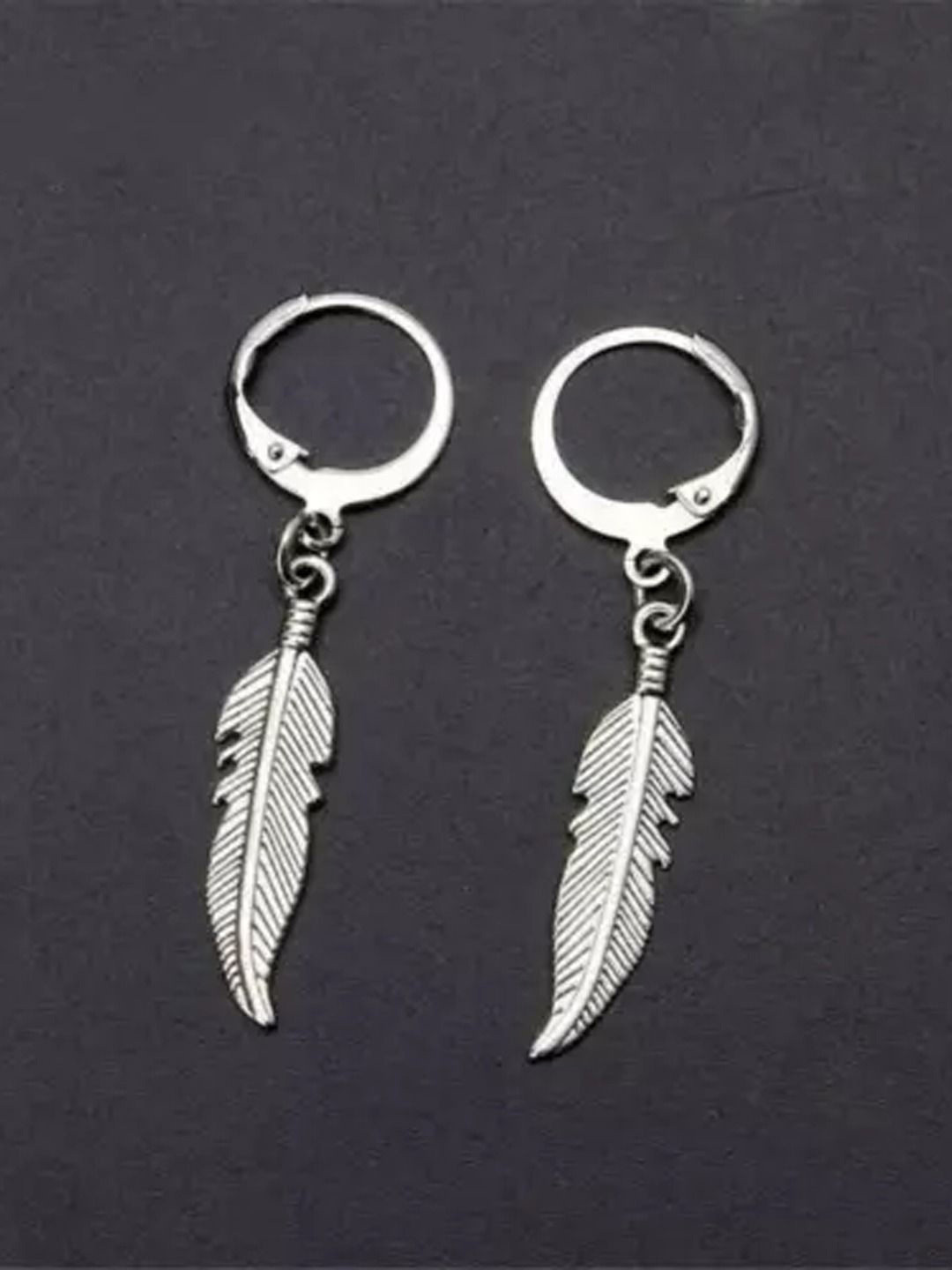 

KRENOZ Men Stainless Steel Leaf Shaped Hoop Earrings, Silver