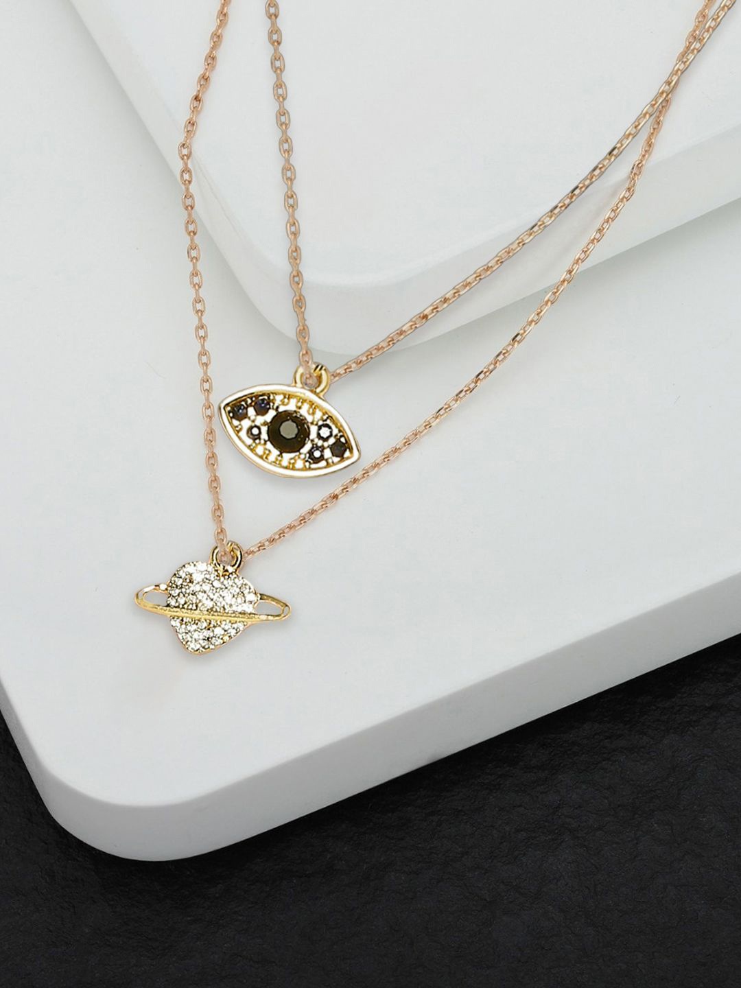 

fabula Gold Plated Artificial Stones Evil Eye & Heart Charms Anklet