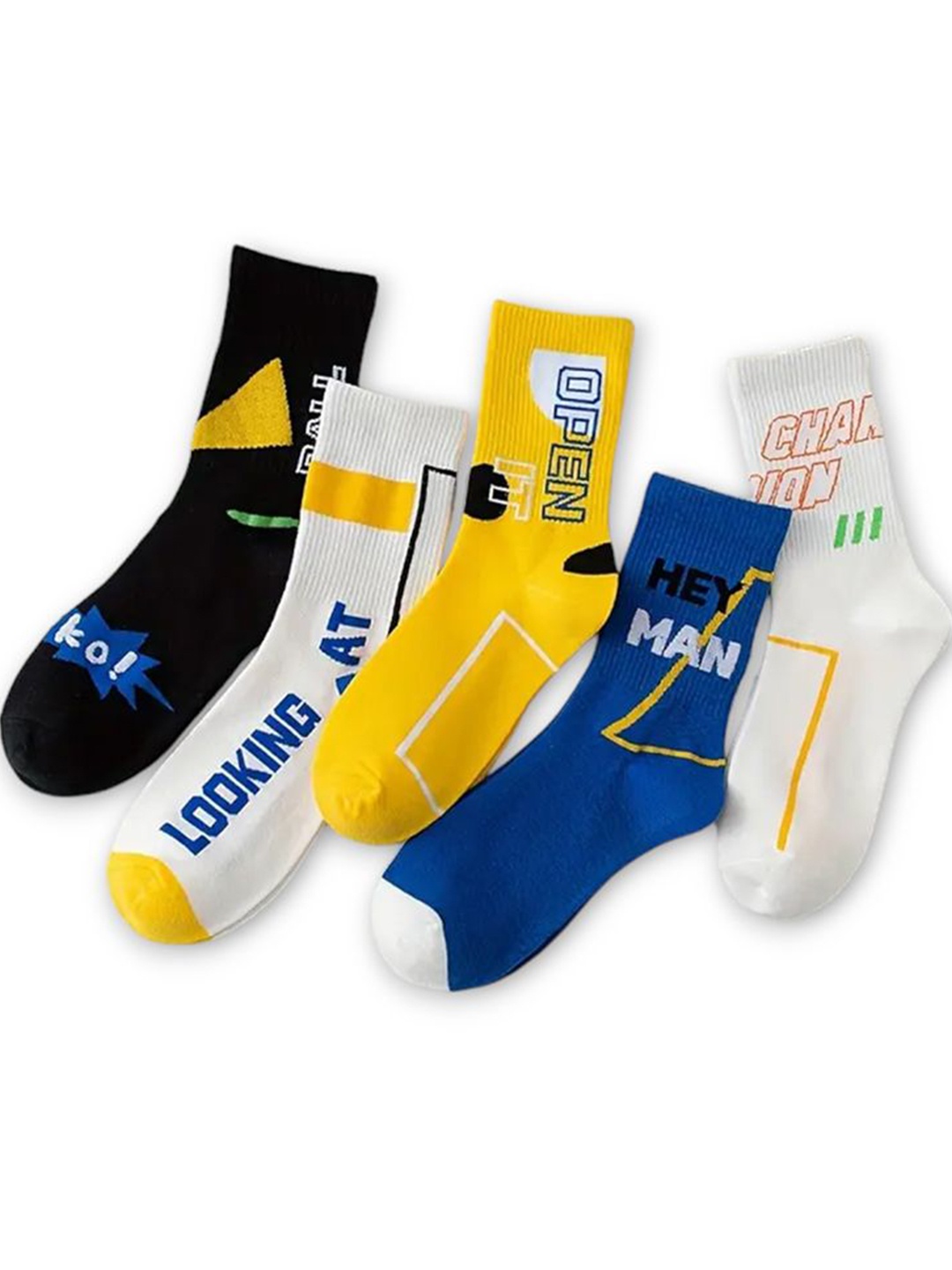 

Sockscarving Men Pack Of 5 Cotton Printed Calf-Length Socks, Yellow